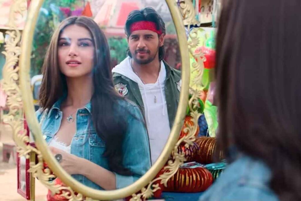 Tara sutaria and sidharth malhotra in a mirror reflection scene from marjaavaan